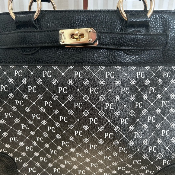 Danbury Mint “PC” Personalized Black Top Handle Satchel Handbag Gold Hardware - Picture 4 of 10